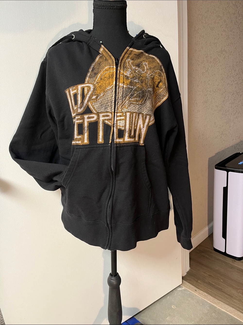 Vintage Black LED ZEPPELIN Zip Hoodie with Gold Graphic Chest